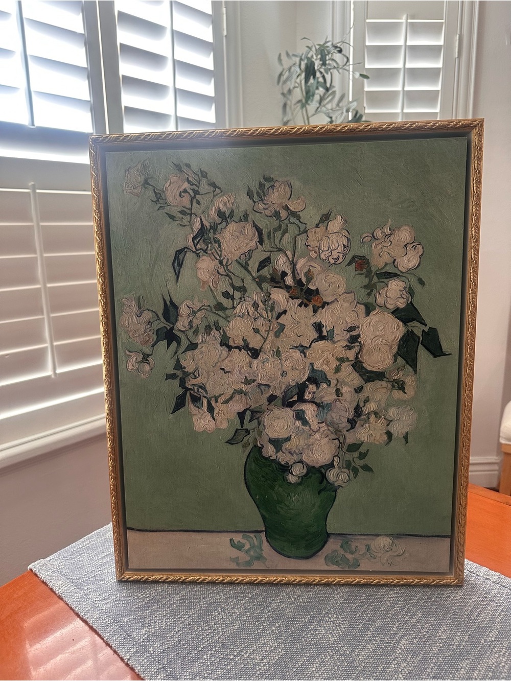 16x20” White Roses by Vincent Van Gogh canvas print gold & white frame